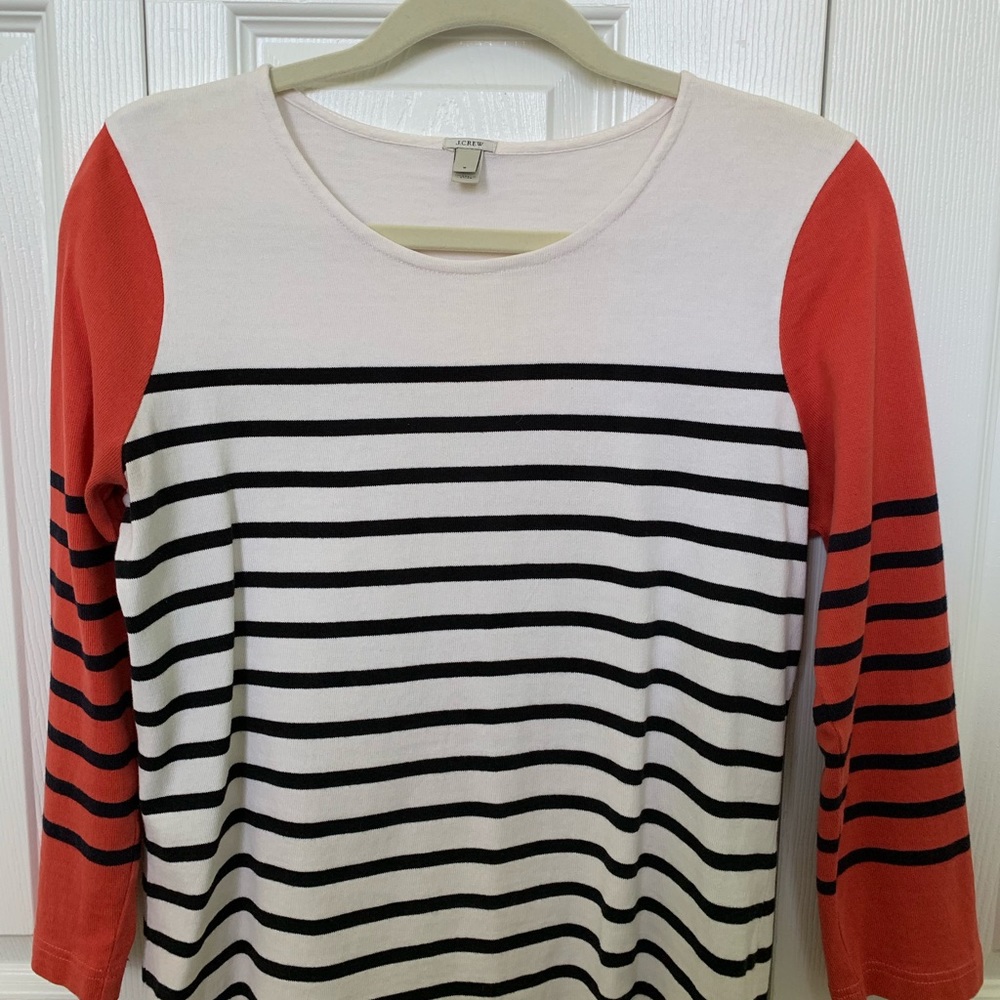 Striped quarter sleeve J. Crew shirt.